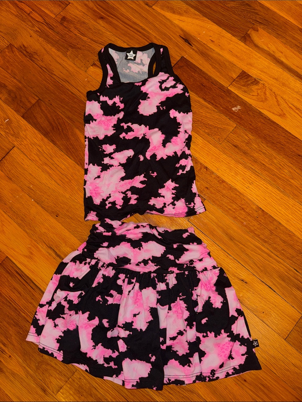 PixieLane Girls Pink and Black Tie-Dye Tank Top & Skirt Set
